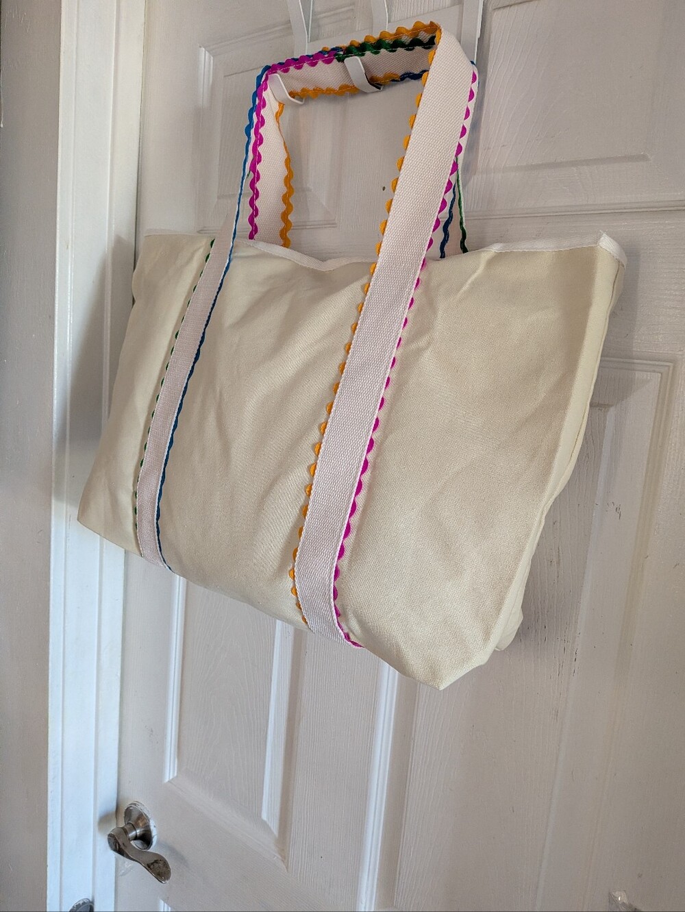Canvas Tote Bag for, Rainbow Rick Rack Trim Handbag, Large Shoulder - Picture 13 of 16